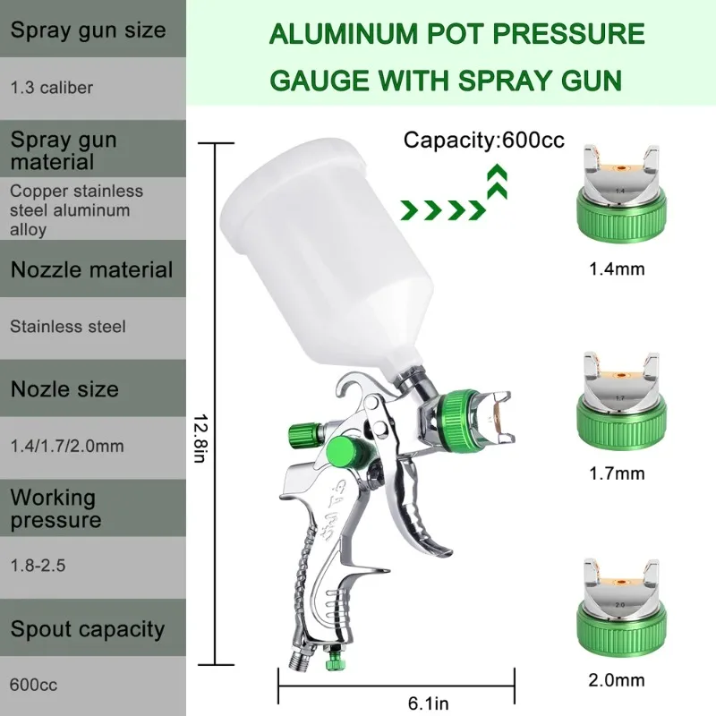 Professional Gravitational Spraying Tool 2.0mm Nozzles Automotive Paint Sprayer with 600cc Color Cup 10pcs Coating Filter Paper