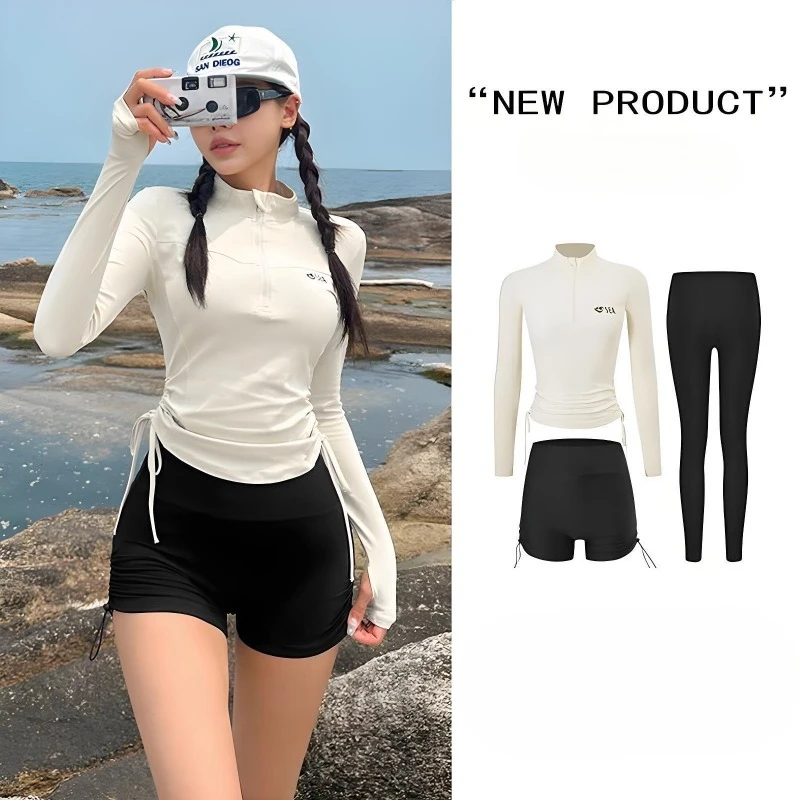 

Student Women's Conservative Split Swimsuit Long Sleeve & Pants Sunscreen High-end Slimming & Tummy-Hiding Hot Spring