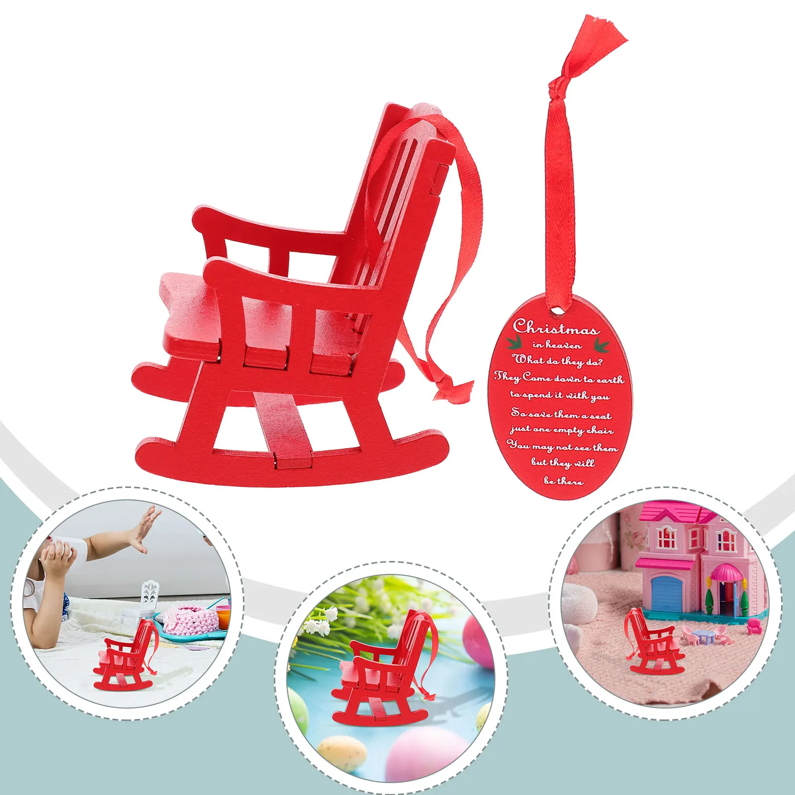 

1pc Wooden Christmas Pendant Mini Rocking Chair Ornament Decor Party Decoration Tree Hanging Gift Accessory