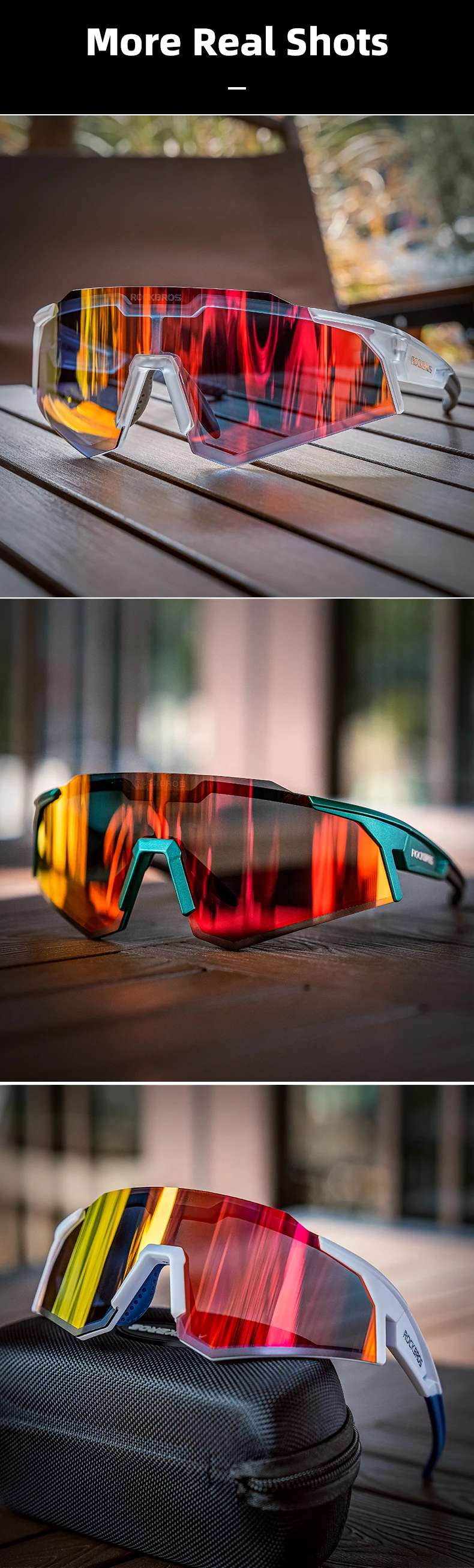 ROCKBROS Fahrradbrille Photochrome Fahrradsonnenbrille Brillen UV400 Sonnenschutzbrille Photochrome Linse Fahrradbrille – Detail 12