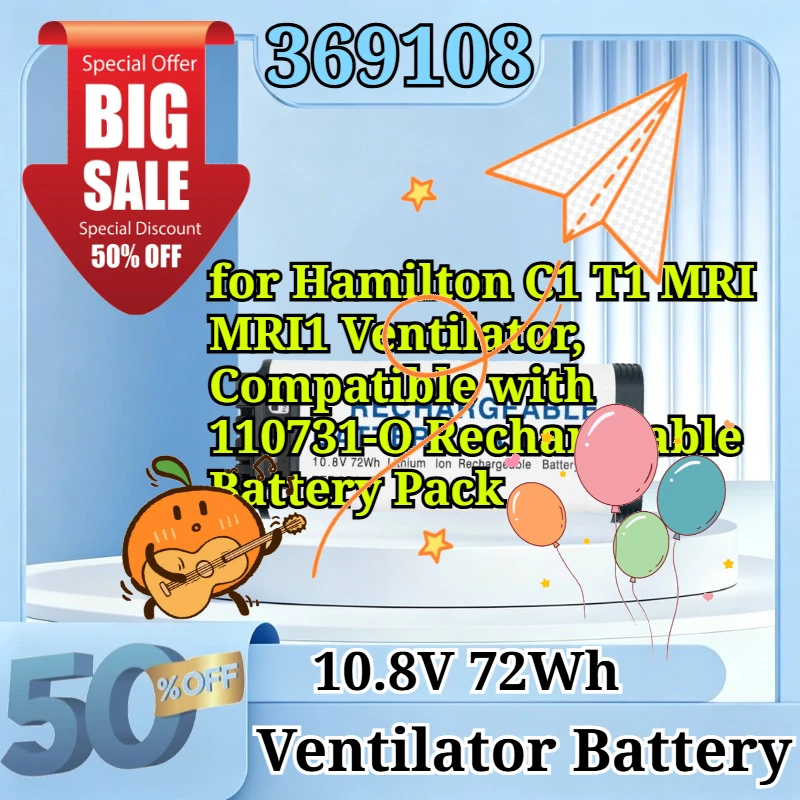 New 369108 10.8V 72Wh Replacement Medical Li-ion Battery for Hamilton C1 T1 MRI MRI1 Ventilator Compatible with 110731-O Battery