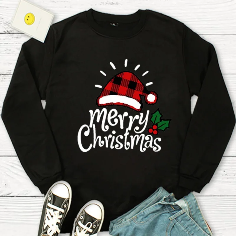 Casual Christmas Print Autumn Winter Long-sleeved Pullover Round Neck Hoodie Woman Sweatshirts  Sweatshirt  Streetwear Women