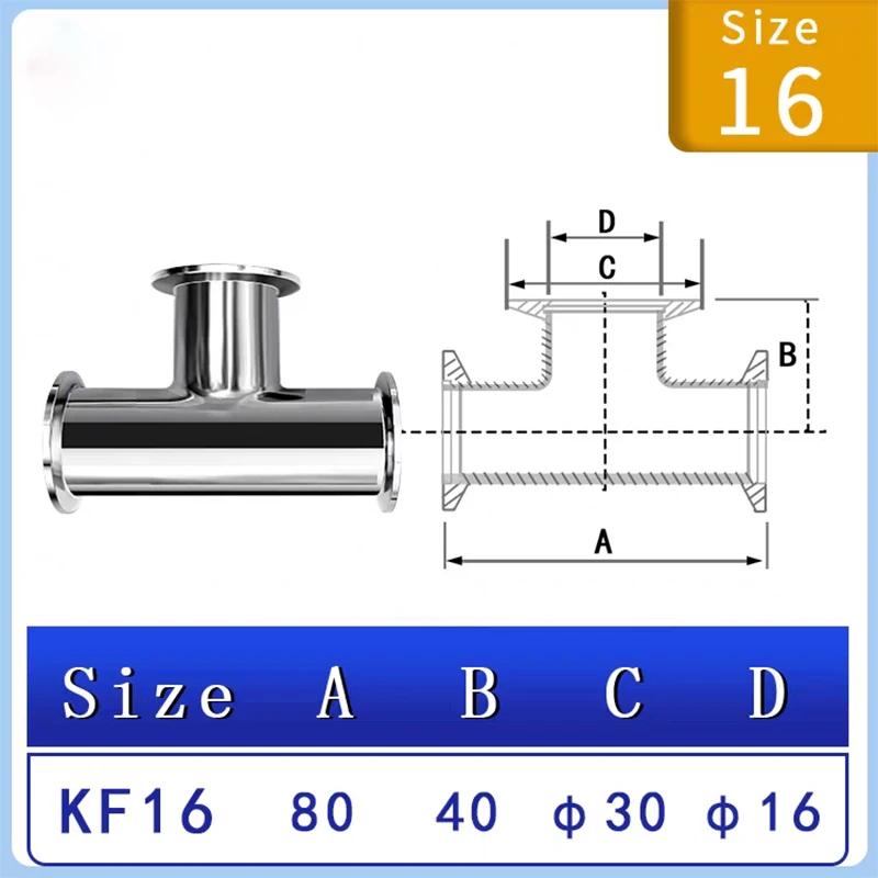 304 stainless steel vacuum quick-connect tee, equal diameter tee, high vacuum quick-connect tee, clamp-style tee