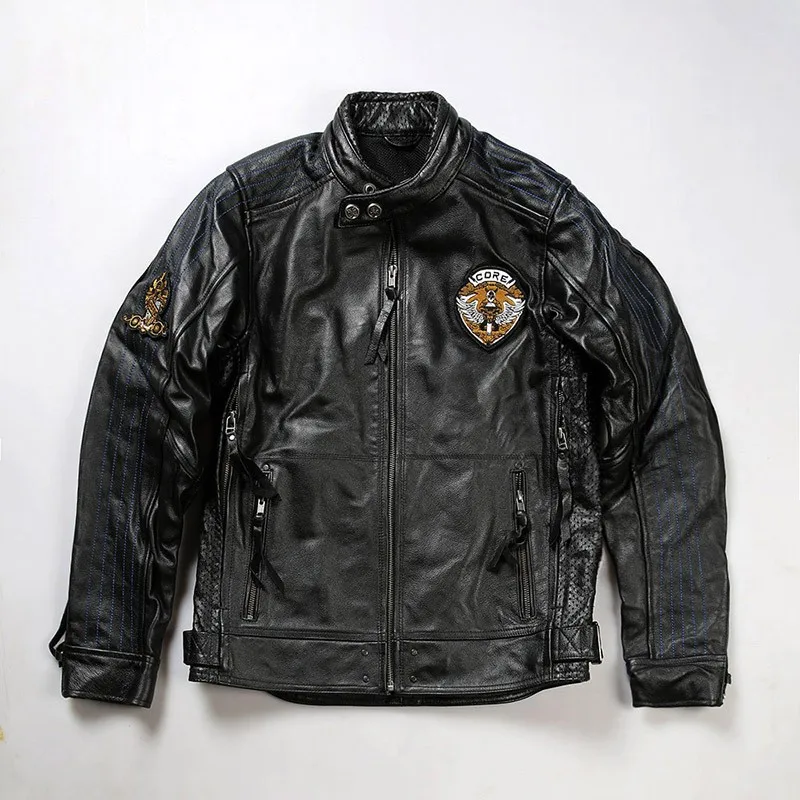 Motorcycle leather men's stand-up collar cowhide