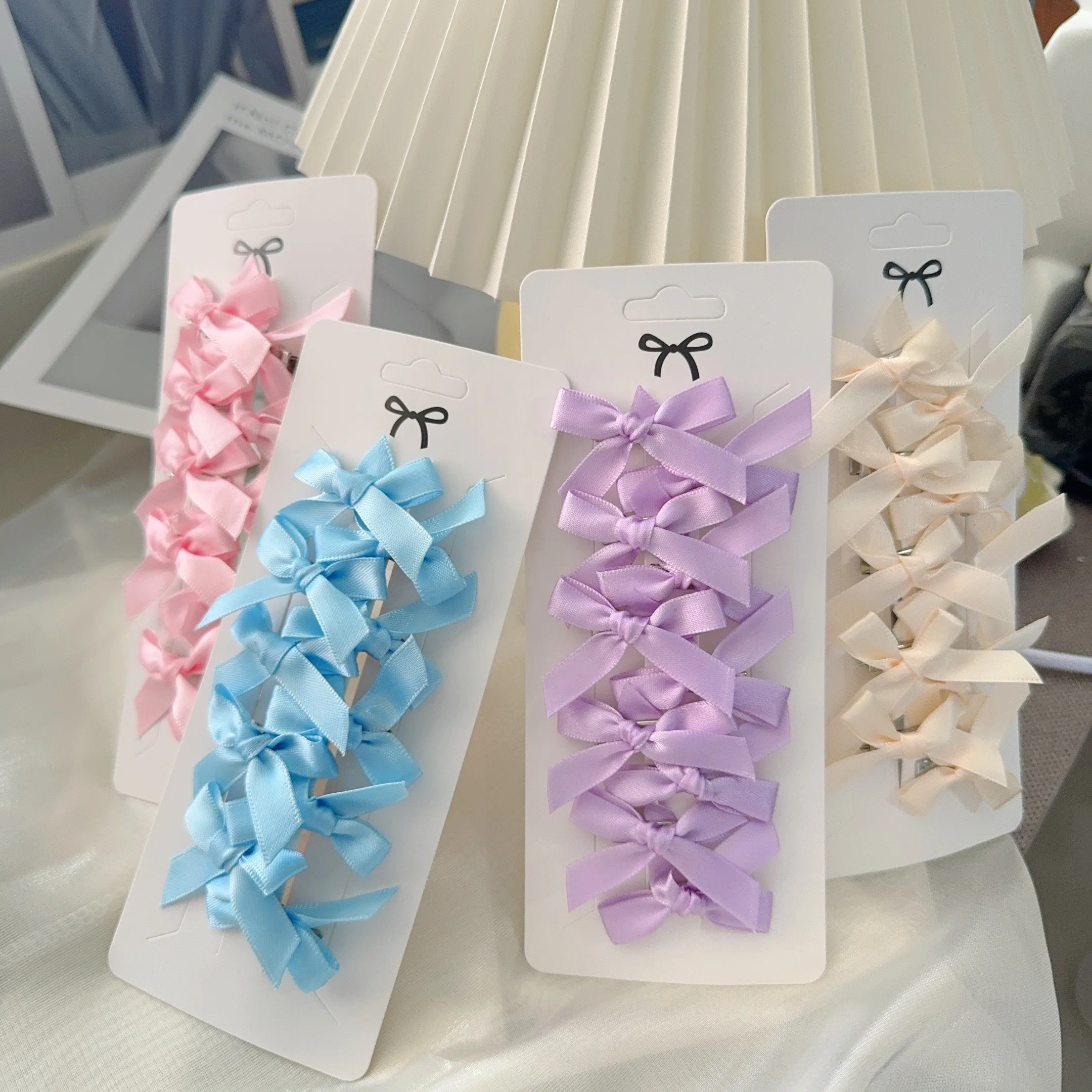 10Pcs/set Kids Sweet Solid Color Mini Bowknot Hair Clip Baby Girls Ballet Style Ribbon Braided Hair Accessories Wholesale