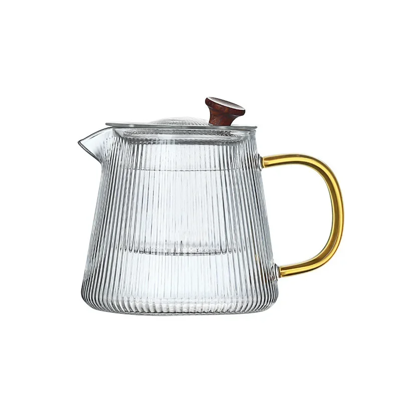Premium Teapot Thick Heat Resistant Glass with Striped Design for Tea Brewing