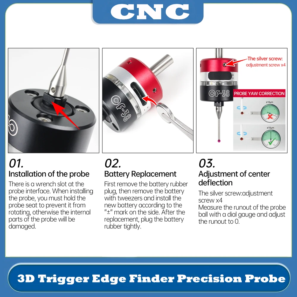 CNC 3D Trigger Edge Finder High Precision Touch Probe CNC Milling Machine Three-coordinate Centring Rod Tool Setter CF-38