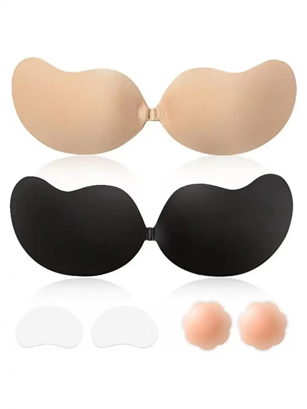 （1Set=1PCS Black+1PCS Skin+1Pair Push Up+1Pair Silicone Nipple Covers  ）Seamless Silicone Nipple Covers Bralette Underwear Goods