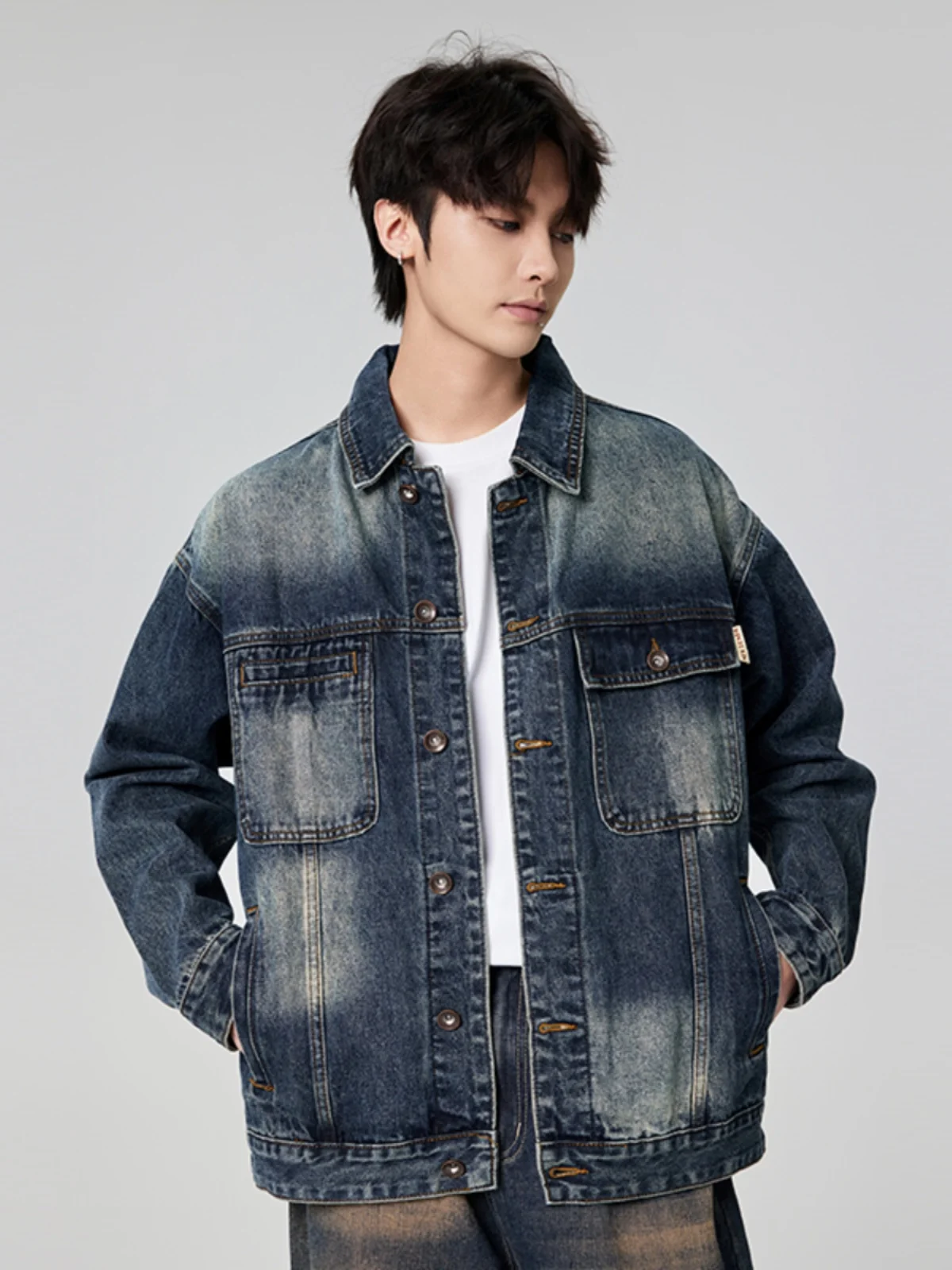 

Classic American Sle Loose Fit Denim Jaet for Men Autumn Winter New Arrival Vintage Waed Collared Workwear Jaet