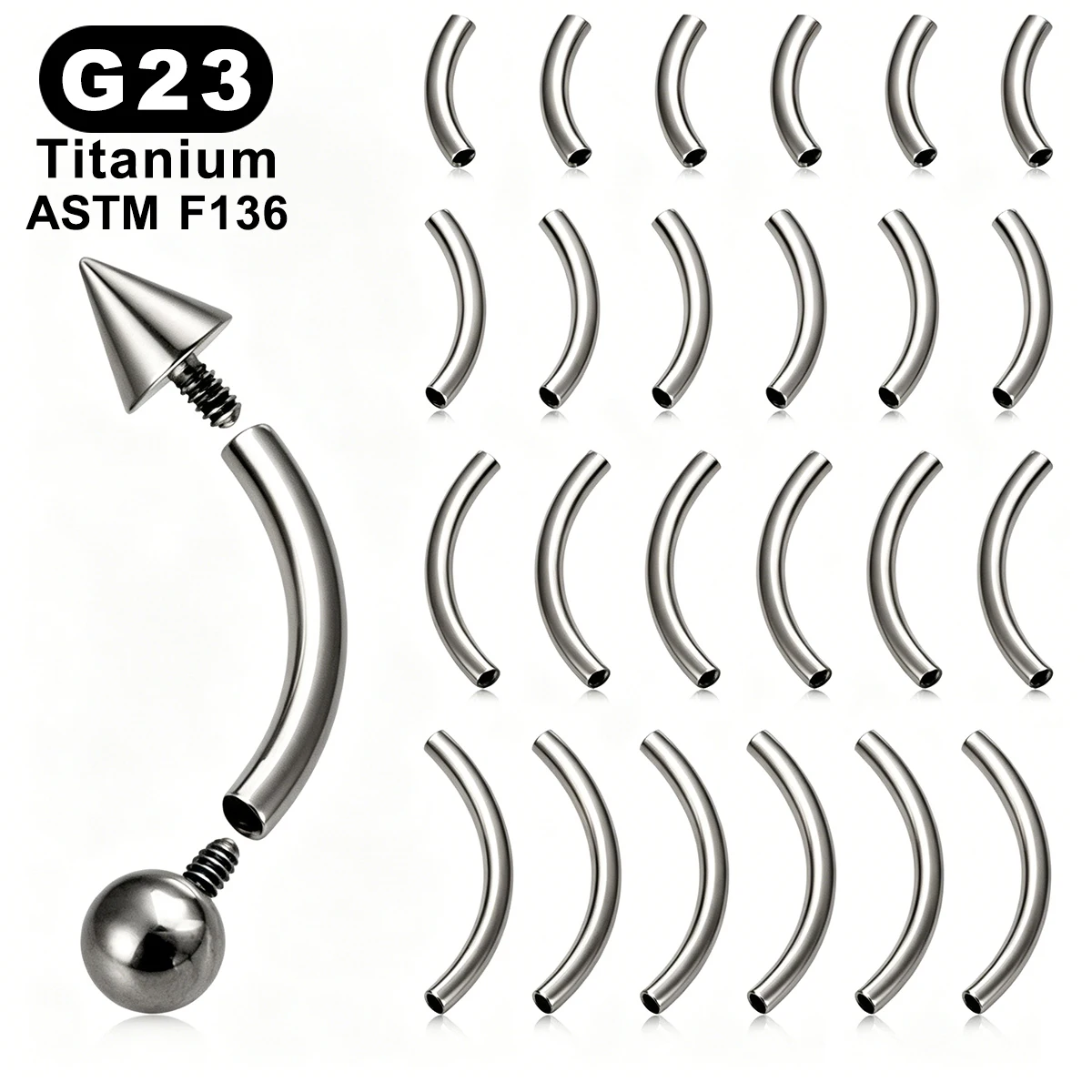 6pc ASTM F136 G23 Titanium Internal Thread Curved Piercing Bars Eyebrow Lip Cartilage Daith Piercing Jewelry 16G Replacement Bar