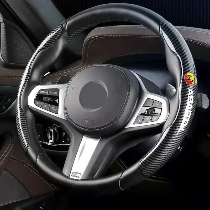 For Fiat Abarth 500 595 695 Spider 124 Auto Accessories Abarth Car Carbon Fiber Car Steering Wheel Cover Black Fiber