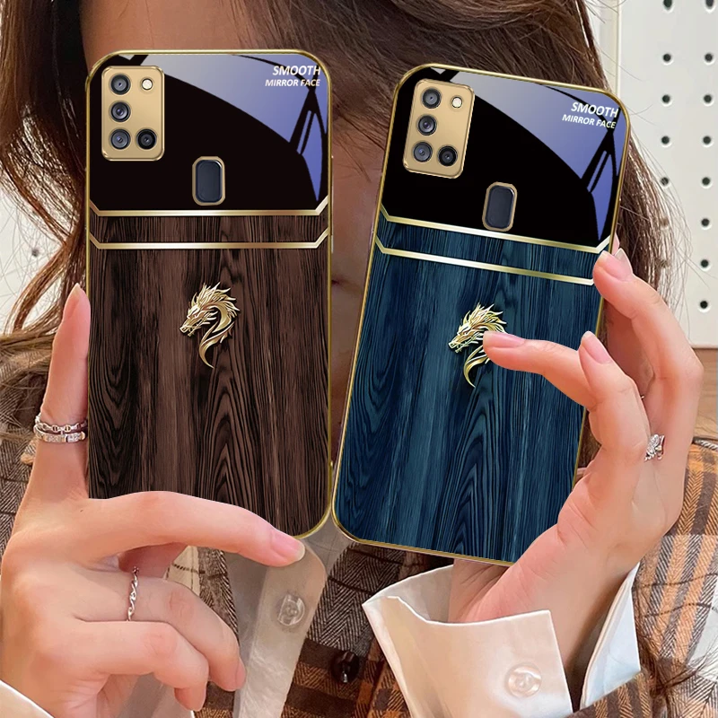 التنين الذهبي الرائع لسامسونج A 31 32 A33 A34 35 14 A15 13 16 25 26 50 52 53 54 55 56 70 71 72 73 حافظة هاتف زجاجية ذهبية