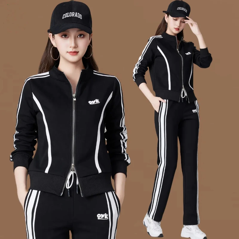 Fashion Women's Suit New Autumn and Winter Sports Fitness Standing Collar Long Sleeve Jacket Trousers Casual Slim Two-piece Set