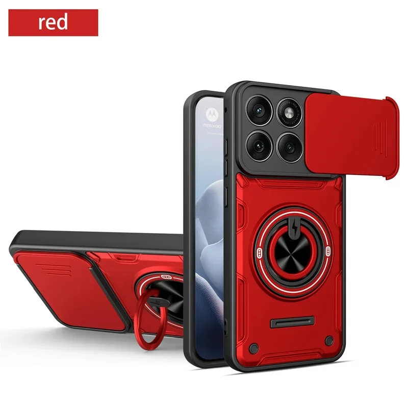 Étui pour Motorola Moto Edge 70 60 50 Fusion G86 G56 G15 G05 avec protection coulissante pour appareil photo, anneau magnétique, béquille, antichoc, hybride