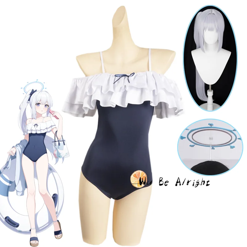 Game Blue Archive Tsukiyuki Miyako Swimsuit Cosplay Costume Swimwear Uniforms Suit Wig Headwear Halo Halloween Carnival Party