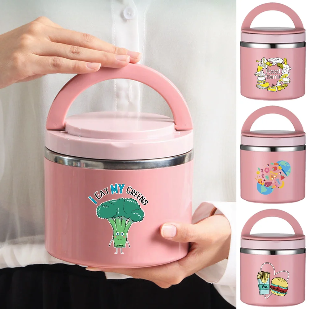 

Insulated Soup Cup Children School Student Office Solid Color Bento Box Lightweight Single Layer Picnic Food Print Thermal Jar