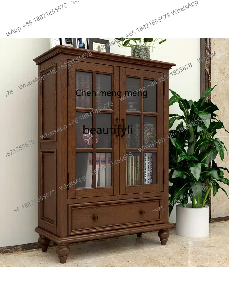 미국 컨트리 스타일 원목 다이닝 사이드 로커 캐비닛, 거실용 와인 쿨러가 있는 이중문 다이닝룸 가구