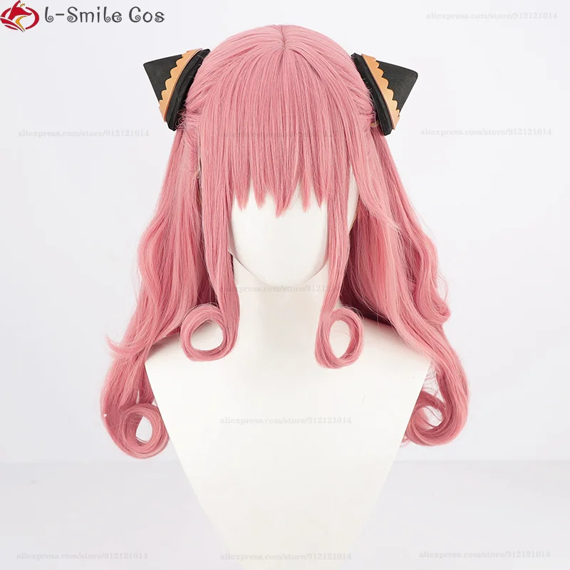 Anya Forger Cosplay Perruque pour Femme Adulte, Perruques Synthétiques, Bonnet, Anime Cosplay, Rose, Degré de Chaleur, 60cm de Long, Halloween