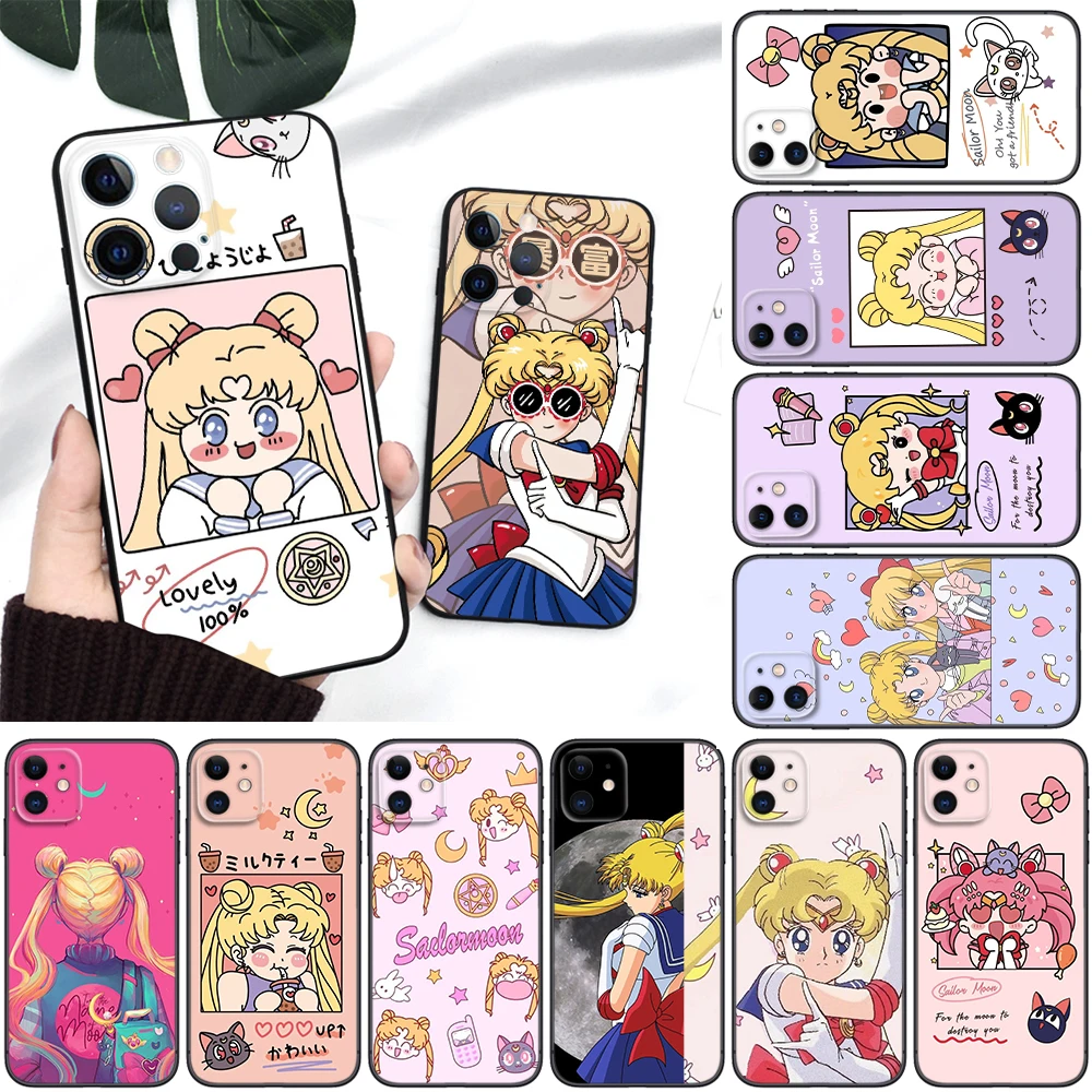 S-Sailor Moon Soft Silicone Phone Case for iPhone 15 14 Plus 13 12 11 X XS XR Pro Max 8 7