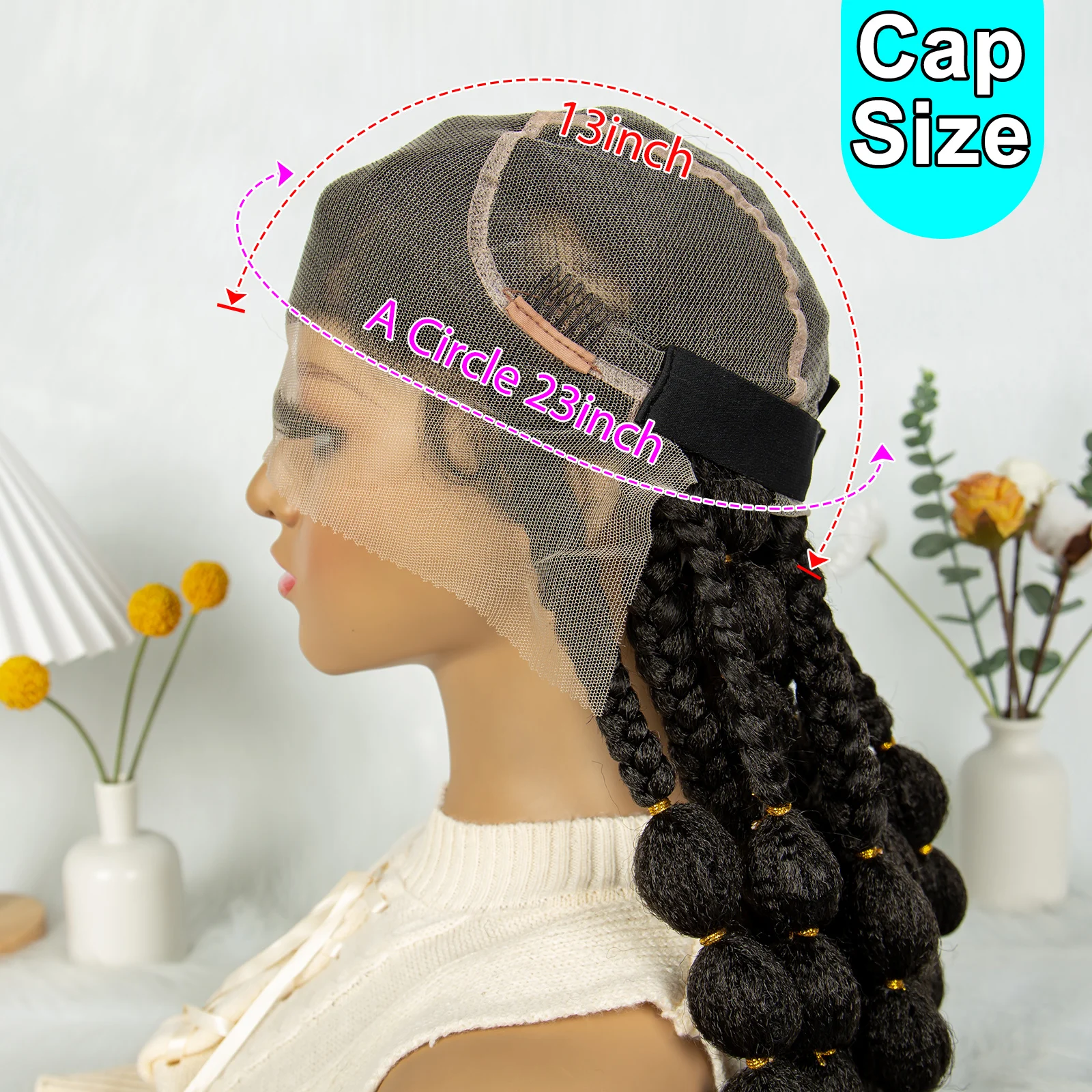 KIMA-perucas trançadas de cornrow sintético para mulheres negras, perucas cheias de renda, sem nós, tranças bolha, 40 polegadas