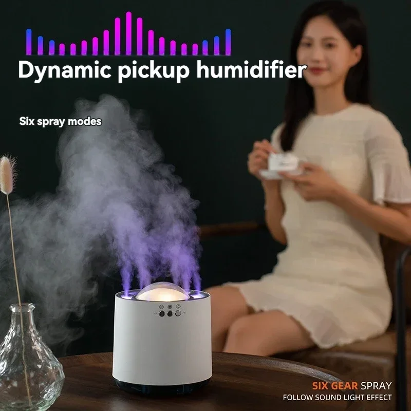 800ml Pickup Dynamic Humidifier 6 Spray heads Heavy Fog,7 Color Led Lights changes with Music Gift