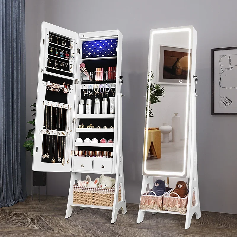 Miroir sur toute la longueur avec armoire de rangement pour lampe, maison magique, sol simple moderne, chambre à coucher