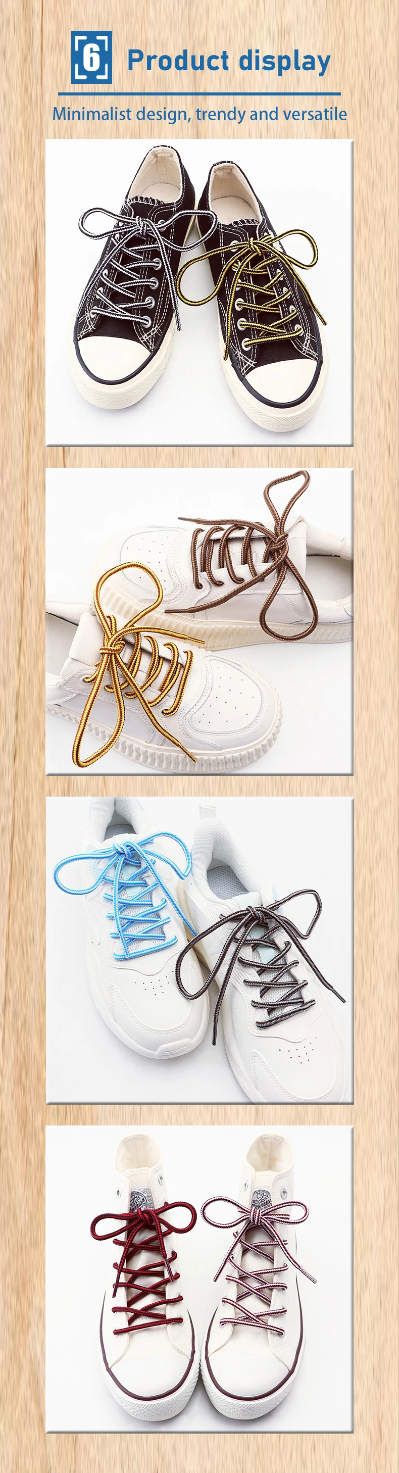 1 Paar gestreifte, zweifarbige, runde Schnürsenkel für Outdoor-Wanderschuhe, Freizeitschuhe, Sneaker und andere Schuhe – ein praktisches Accessoire für den Alltag. – Detail 7