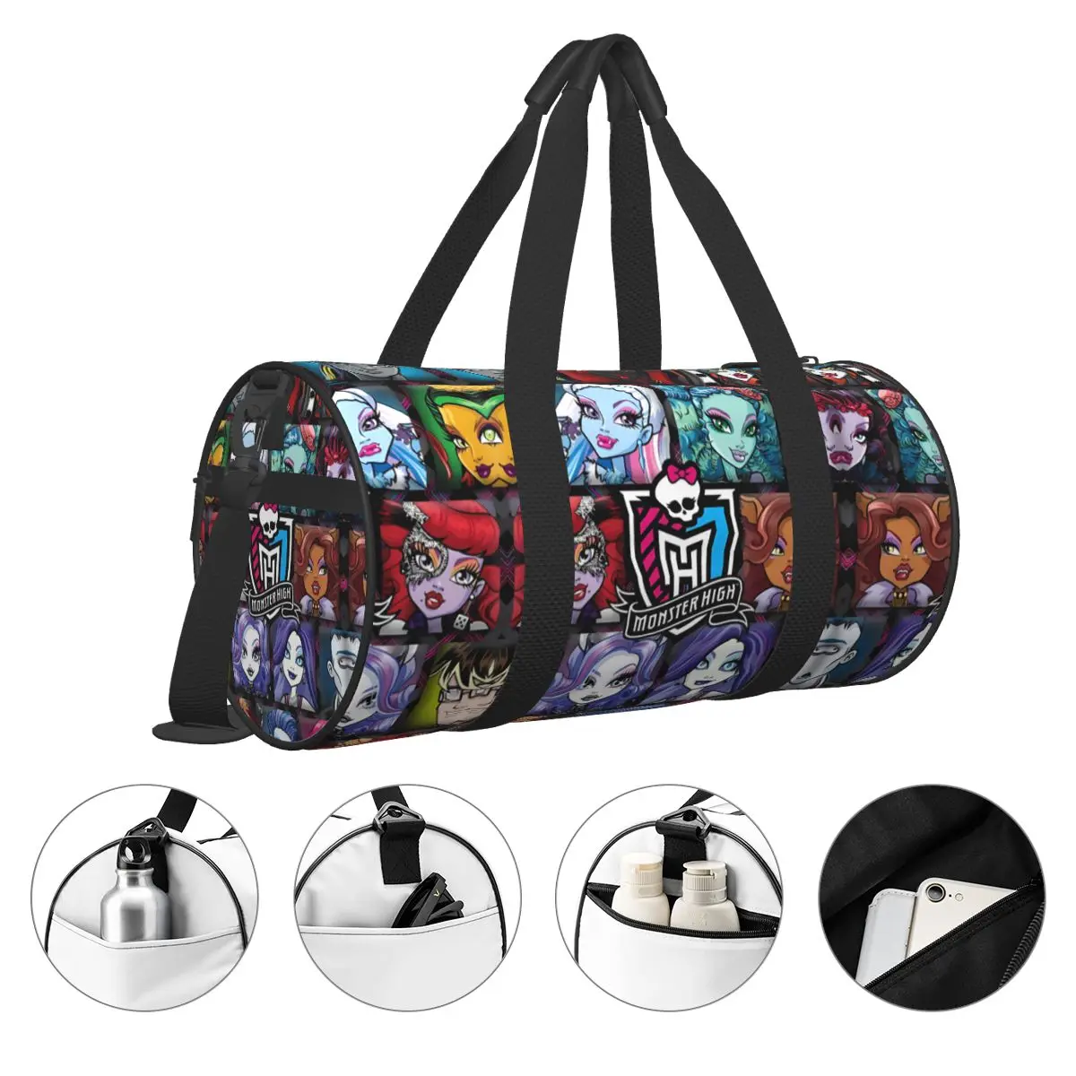 Monster High Sporttassen Cartoon Cool Anime Training Sporttas met Schoenen Kleurrijke Handtassen Heren Ontwerp Oxford Fitness Tas