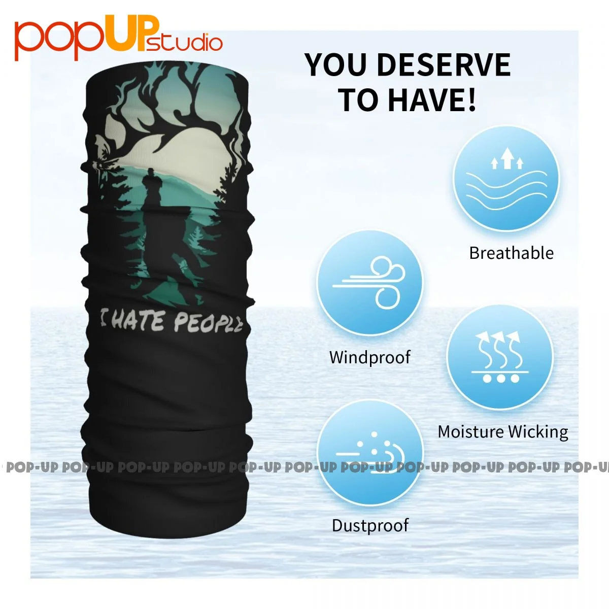 Bigfoot Middle Finger Footprint I Hate People Camping Neck Gaiter Bandana Scarf Face Mask