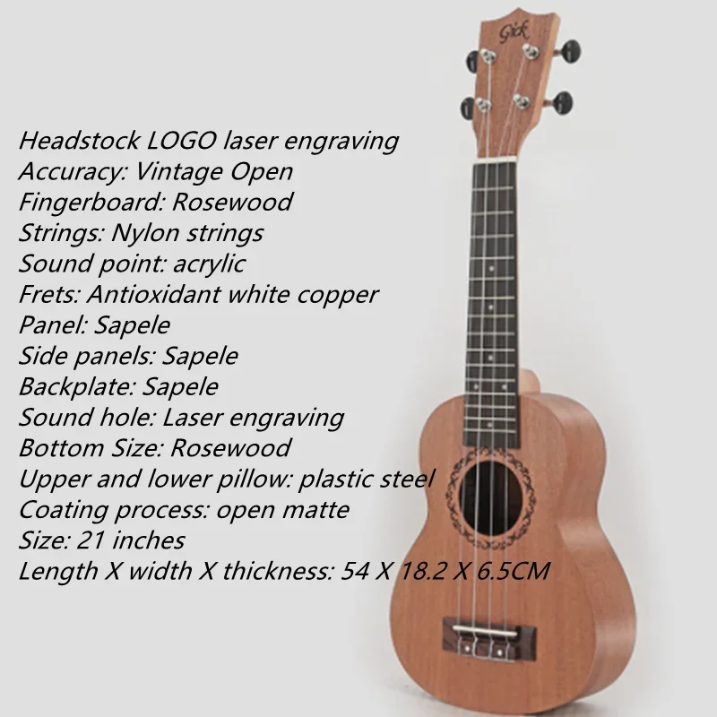 

21 Inch 15 Frets Mahogany Soprano Ukulele Guitar Sapele Rosewood 4 Strings Hawaiian Guitar Musical Instruments