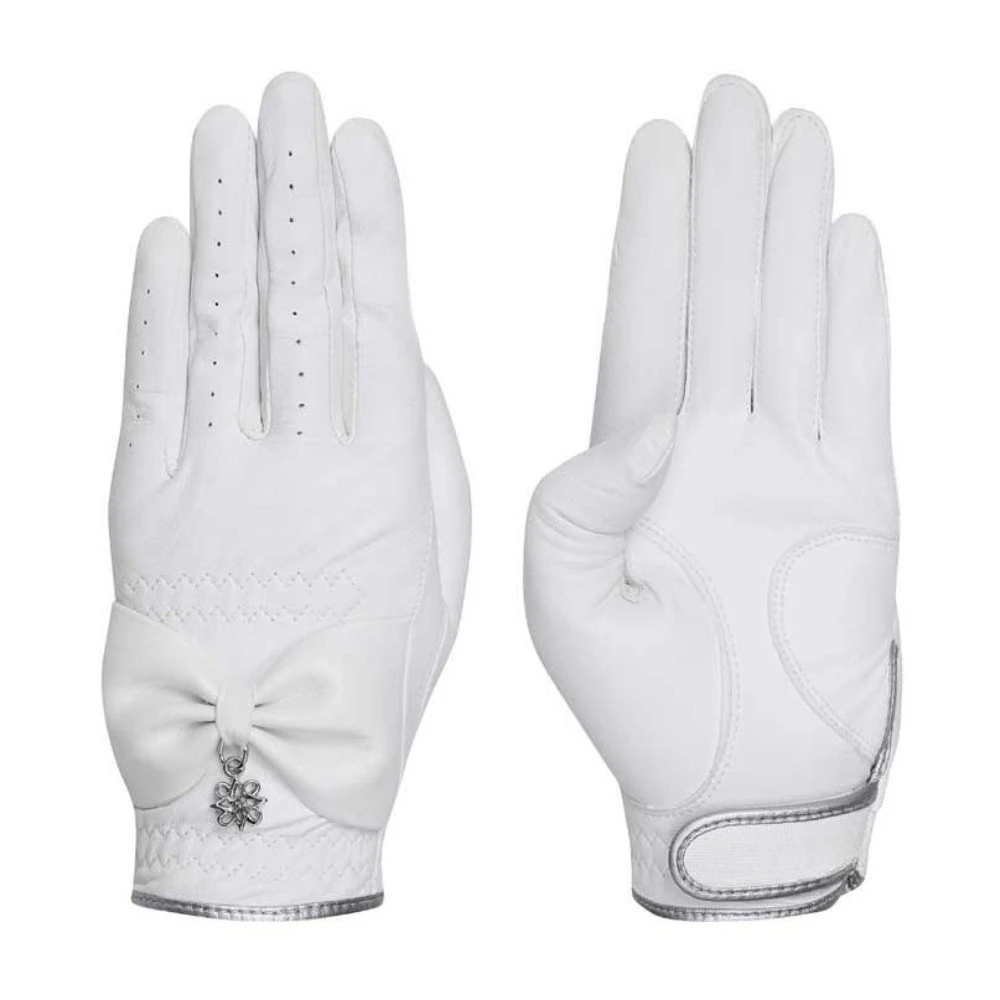 

26 Women's Genuine Leather Golf Gloves, Bow & Metal Decor Breathable Sun Protection Gloves for Outdoor Sports