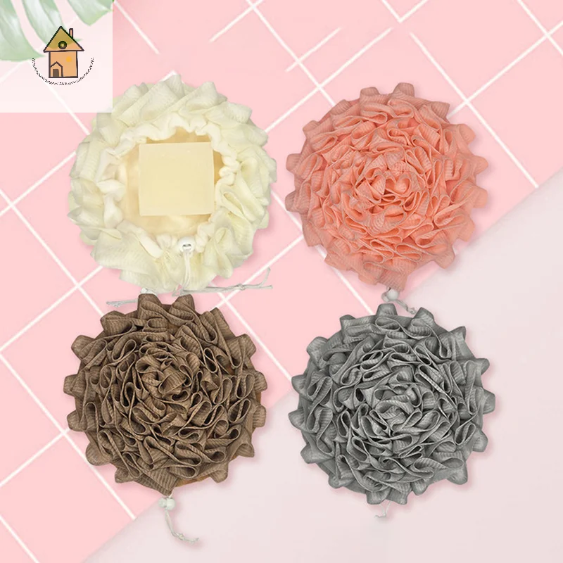 

2-In-1 Bath Ball Towel Loofah With Drawstring Closure For Soap Soft Exfoliating Mesh Shower Sponge Skin Care Bathing Tool