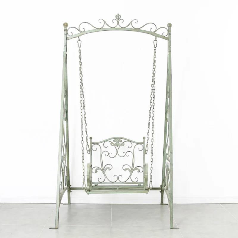 

American retro wrought iron outdoor single swing hanging basket rocking chair, courtyard garden