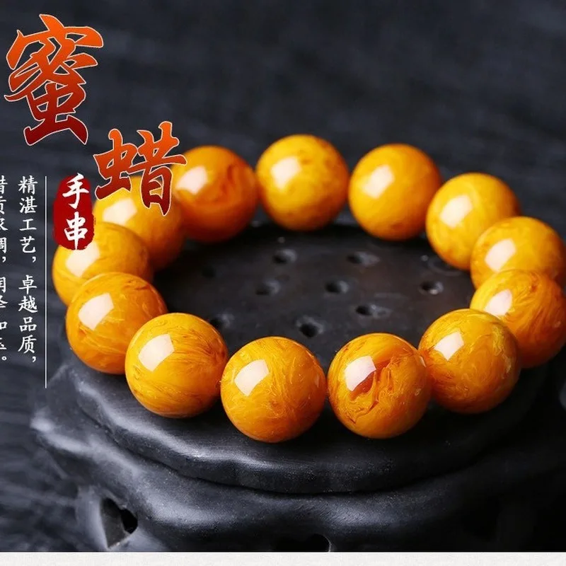 Old chicken oil yellow beads natural amber stone single-strand hand-held bracelet