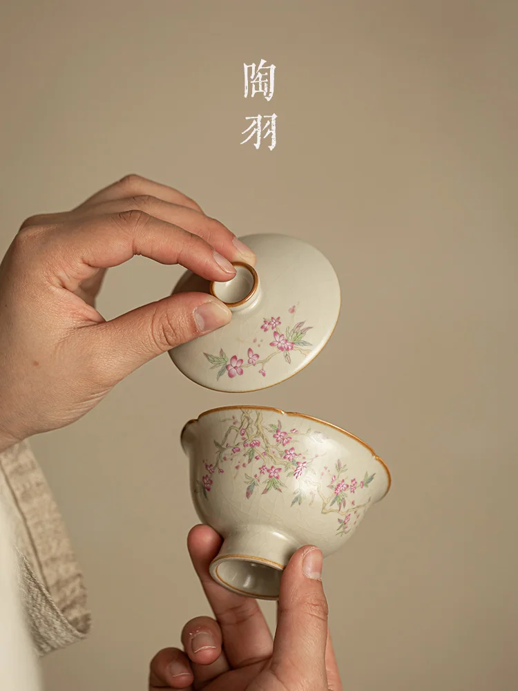 Douhuang Ruyao Sancai Lid Cup, Single Lid, Household Upscale Hand-painted Bowl, Ceramic Kung Fu Tea Set