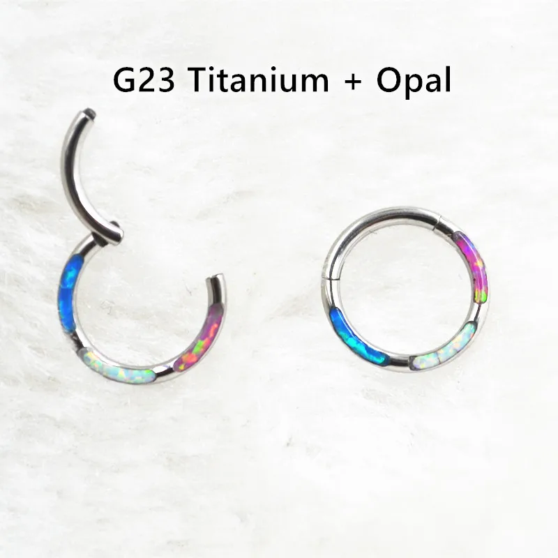 

10pcs G23 Titanium Opal 16G Nose Hoop Septum Clicker Hinged Segment Ring Ear Cartilage Diath Helix Rook Tragus Body Piercing