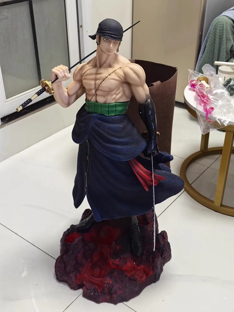 70cm One Piece 1/3 Noszący Nóż Zoron Bardzo Duży Rozmiar Ognisty Pięścią Ace Figurka Anime Ornament Model Gk Statua Prezent Urodzinowy dla Chłopców
