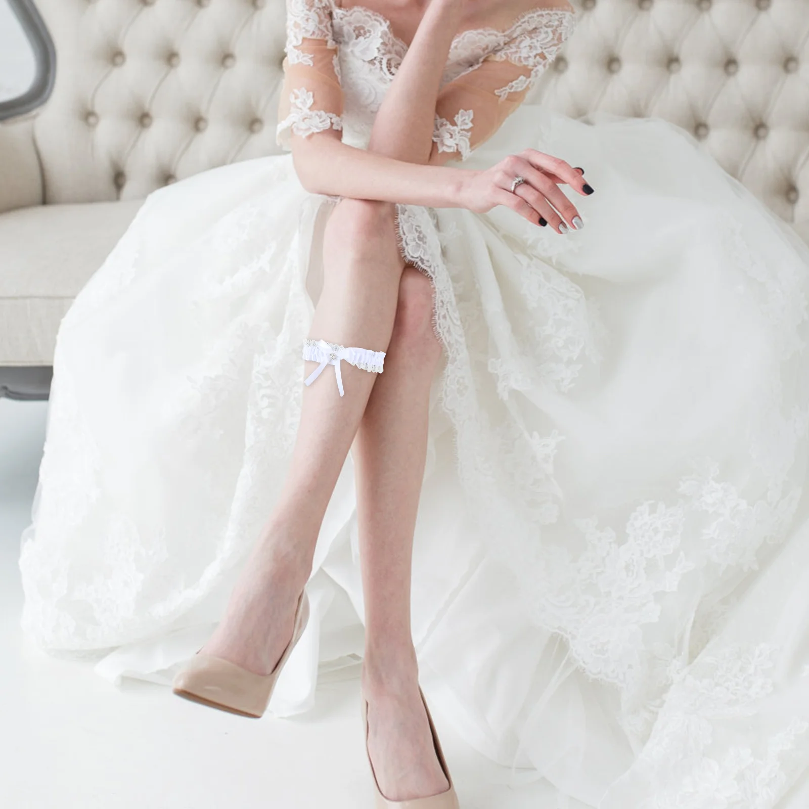 

1Pair Bowknot Lace Garter Comfortable Elastic Bridal Thigh Ring Wedding Accessory Women Garter Bowknot Thigh Ring