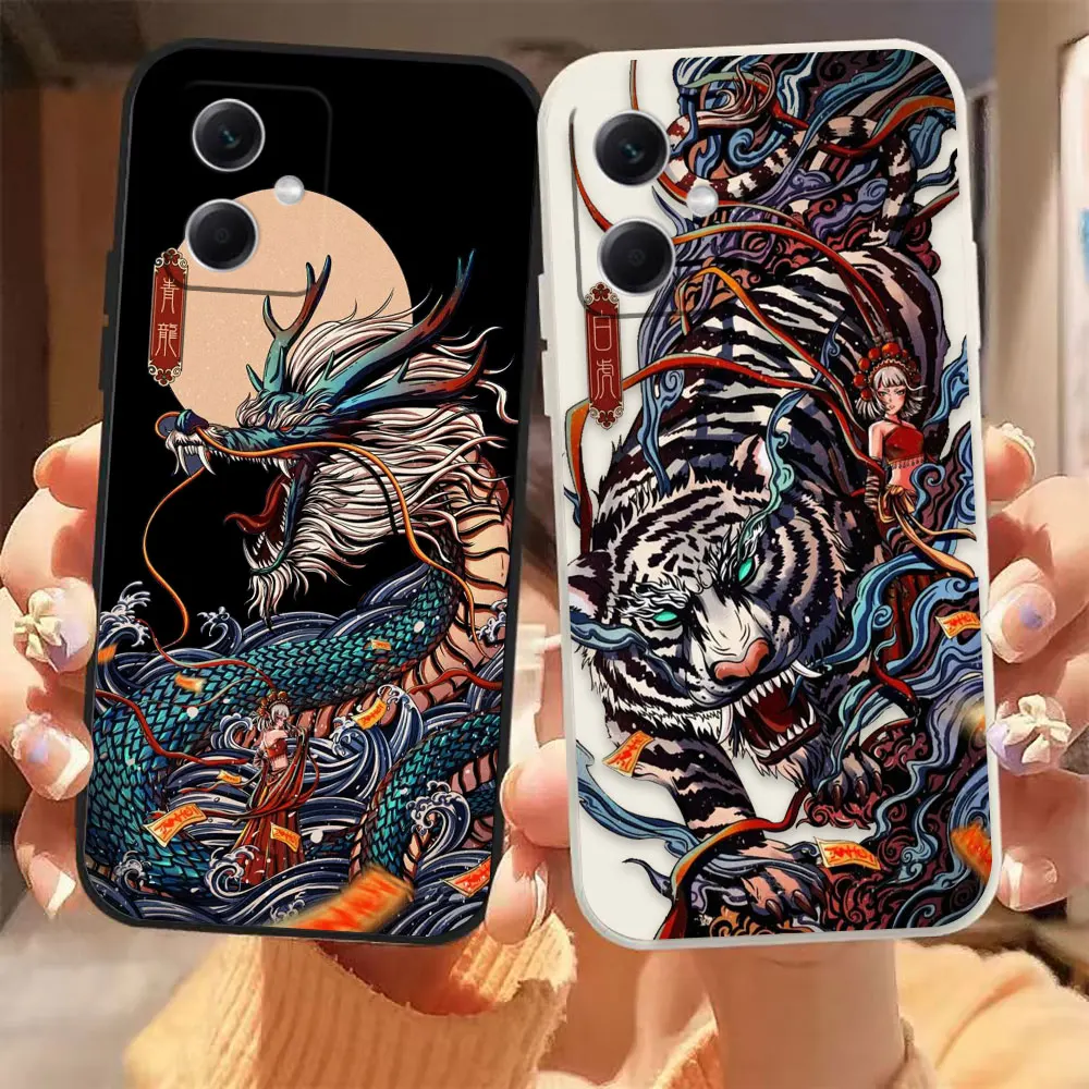 Painted D-Dragon T-Tiger Phone Case For Redmi Note 12 11 11T 11R 11S 10 9T 8 7 7S PRO PLUS 4G 5G Colour Liquid Case Fundas Shell