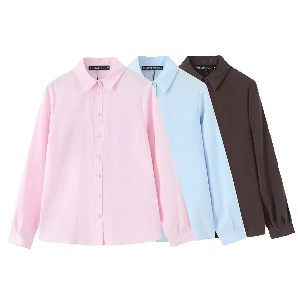 

European and American autumn new women's clothing style simple long sleeved soft touch hanging casual shirt