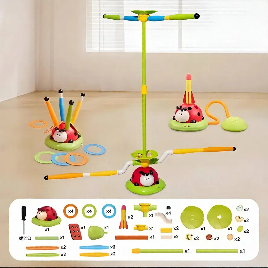 2/3/4/5-in-1 Ladybug Toy, Musical Rocket Launcher & Ring Toss, Gift for Kids 3-8