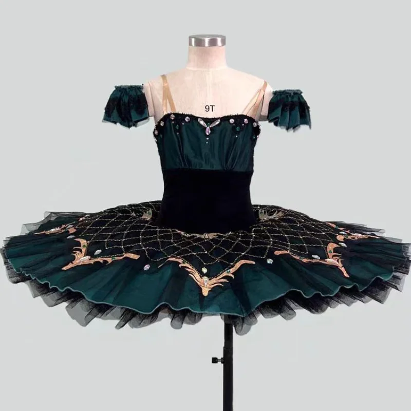 Dark green Esmirada ballet stage dress Women\'s professional competition tutu dress Performance Practice TUTU dress