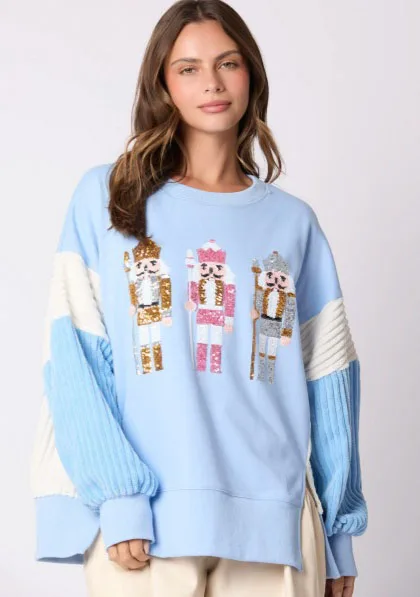 Glitter Christmas Soldier 2024 Autumn Winter Sweatshirt Vintage Harajuku Long Sleeve O-neck Streetwear Women Clothes Loose Top