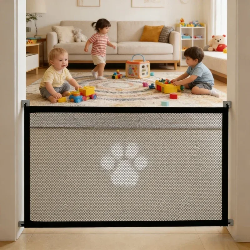 Valla de seguridad para perros, malla transpirable, red de aislamiento, corral plegable para mascotas, puerta para escaleras, barrera interior/exterior, restricción de acceso para mascotas