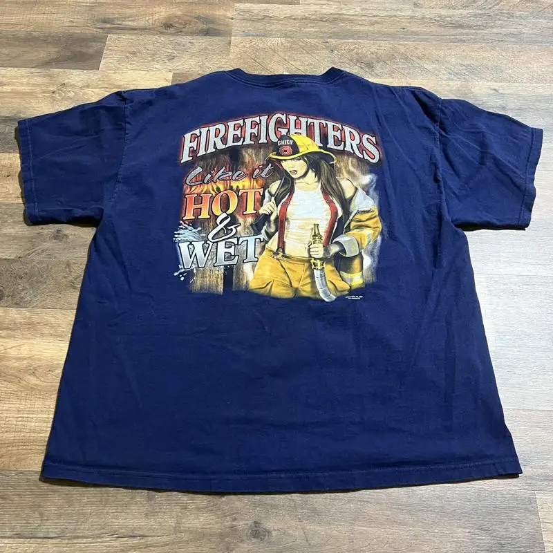 تي شيرت كلاسيكي لرجال الإطفاء 00 акowS الساخن والرطب للرجال مقاس XL أزرق #1