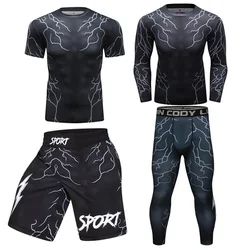 Nowa koszulka bokserska Bjj sportowa koszulka MMA zestaw szortów męska Rashguard Jiu JitsuShirts 3D Fitness Muay Thai sweter spodnie odzież sportowa