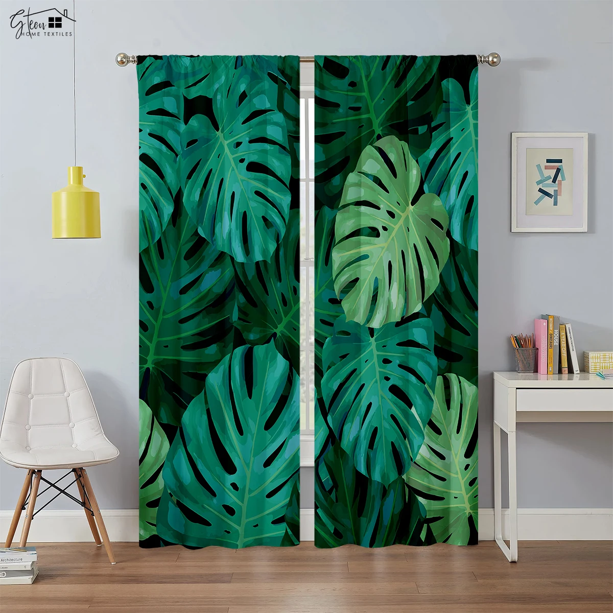 Southeast Asian Tropical Rainforest Curtains Green Plants Banana Leaves Natural Fresh Ins Style Restaurant Homestay Curtain 2PCS