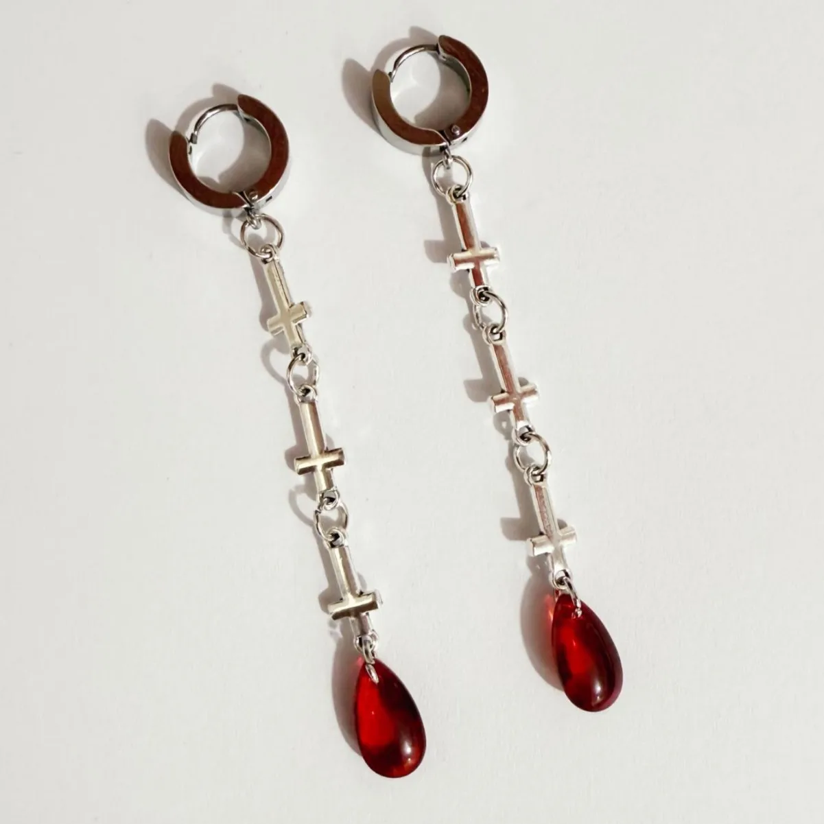 Gothic Vampire Cross Earrings For Women Girls Blood Drop Pendant Ear Hoops Vintage Red Crystal Witchcraft Jewelry Gifts