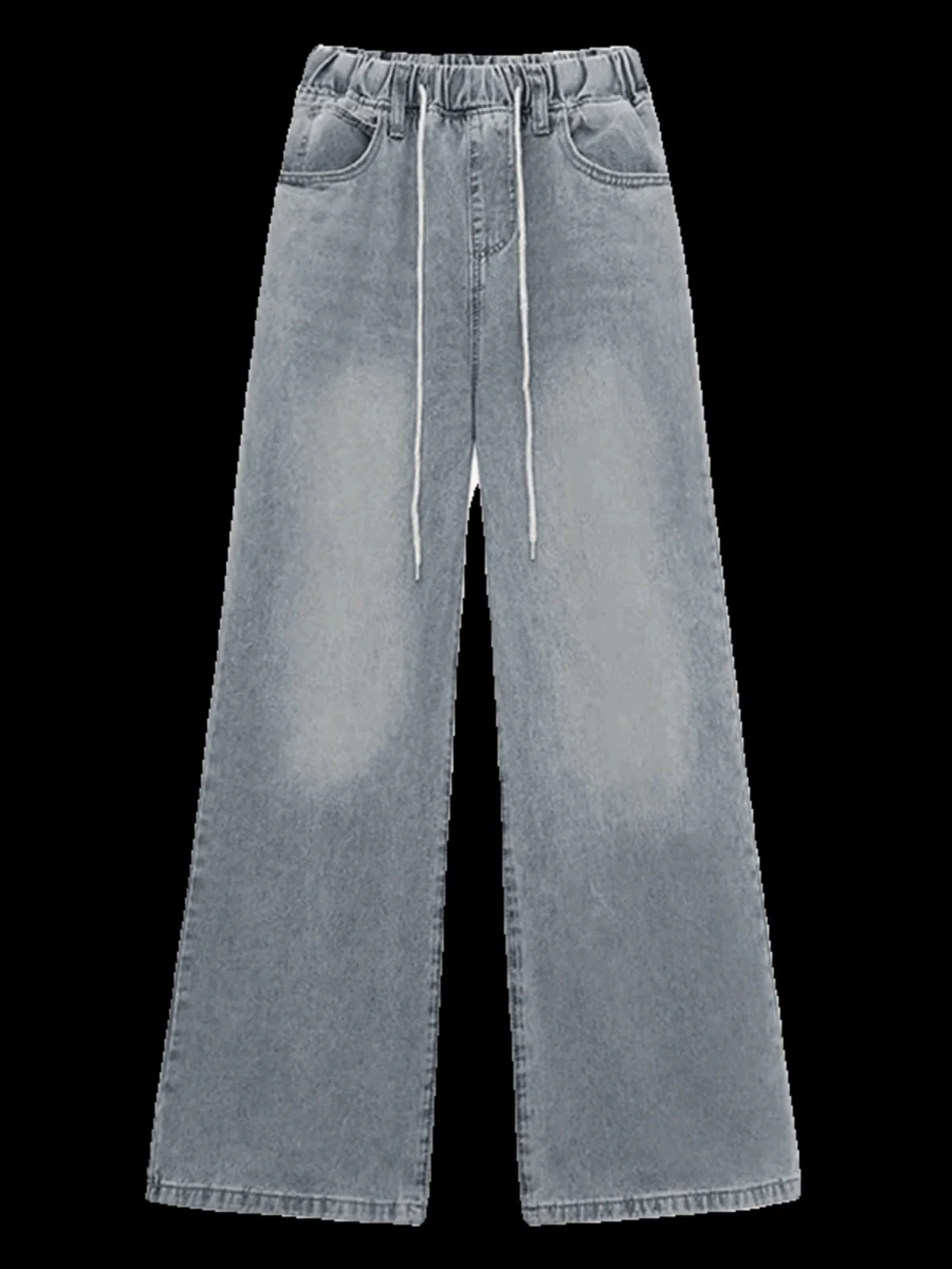 جينز نسائي عالي الخصر وواسع الساق فضفاض بخصر مطاطي كاجوال مستقيم فضفاض أزرق فاتح سروال طويل نسائي Faion Street Sle #5