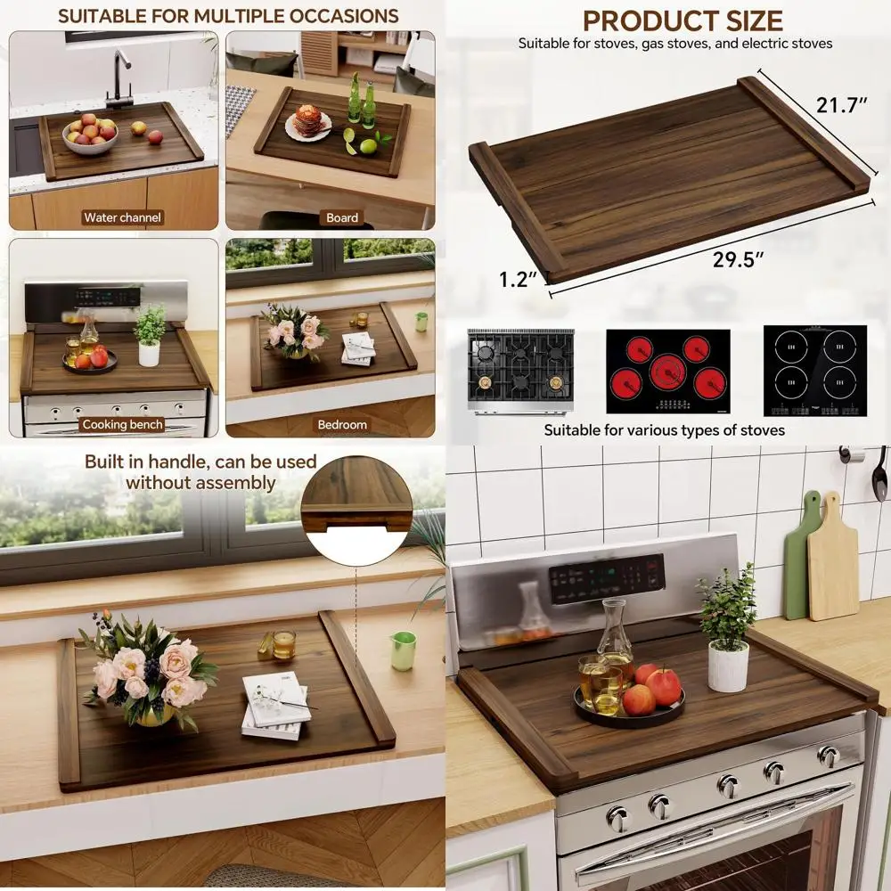 

Rustic Wooden Stove Cover for Gas or Electric Range, 30 x 22, Brown Decorative Serving Tray